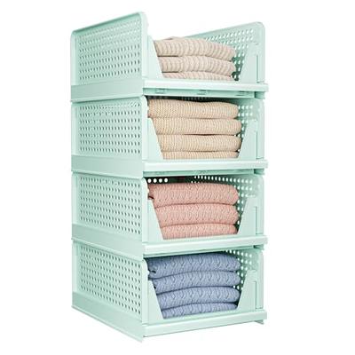 Pinkpum Stackable Plastic Storage Basket, Foldable Closet Organizers and Storage Bins 4 Pack-Drawer Shelf Storage Container for Wardrobe Cupboard