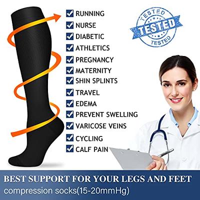 Compression Socks (6 Pairs) for Women & Men 15-20mmHg - Best  Medical,Running,Nursing,Hiking,Recovery & Flight Socks 