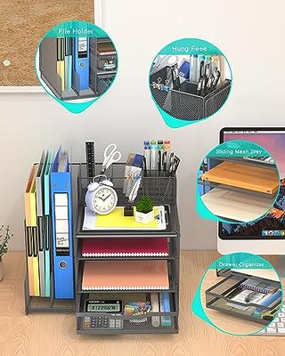 Mesh Office Organizer for Desk Desk Organizer with 4 Tiers and Sliding