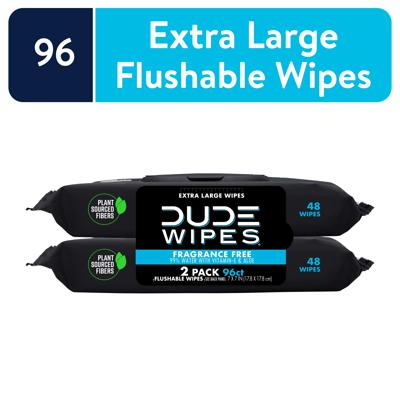 DUDE Wipes Unscented XL Flushable Wipes, 4 Flip-Top Packs, 48 Wipes per  Pack, 192 Total Wipes