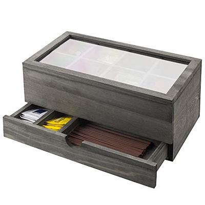 Gray Wood Tea and Condiment Organizer Storage Caddy with