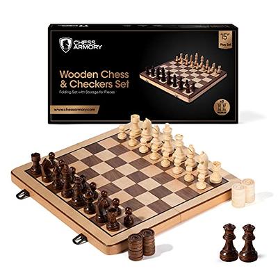  Classic Game Collection Metal Chess Set with Deluxe Wood Board  and Storage - 2.5 King, Gold/Silver/Brown (985) : Toys & Games