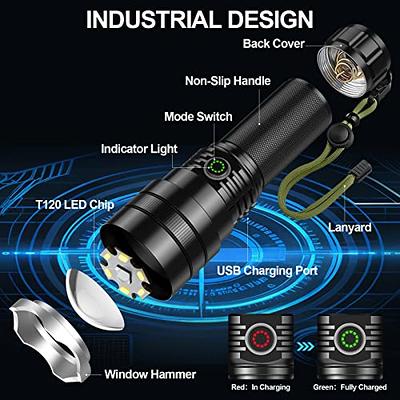 BERCOL Rechargeable LED Flashlights High Lumens, 100000 Lumens Super Bright  Powerful Flashlights, 5 Modes, Waterproof Flashlight for Emergencies,  Hiking Black