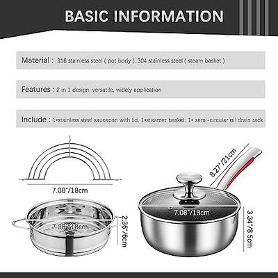 A.B Crew 2.5 Quart Saucepan with Steamer Basket and Oil Drain Rack Nonstick  18/10 Stainless Steel Pot with Glass Lid 2.5 Qt Sauce Pan Small Cooking Pot  Frying Pan for Kitchen Restaurant - Yahoo Shopping