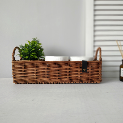 Qcold Bathroom Storage Basket, Metal Wire Basket for Organizing, Bathroom  Counter Organizer with Wooden Handles, Farmhouse Bathroom Decor Tray,  Toilet