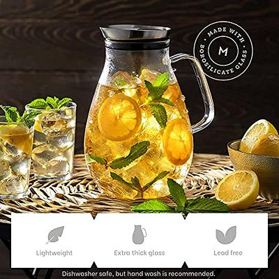 Glass Pitcher with Lid,Lemonade Pitcher,Tea Pitcher,Borosilicate Glass Carafe,for Hot and Cold Water, Drinks, Wine, Tea, Blue