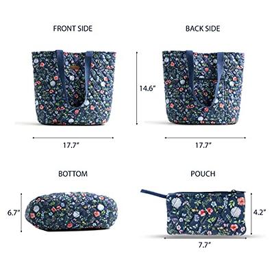 Maison d' Hermine Shopping Bag Cotton Quilted Tote Bag with Zipper Pockets  & Small Pouch Shoulder Bag Grocery Bag for Gifts Work Beach Travel Lunch  Perfect for Men Women (Just Floral) 