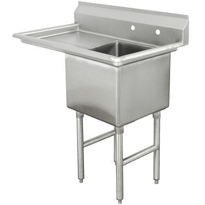 1 Compartment Utility Sink Drain Board Kitchen Sink Prep Table Stainless  Steel