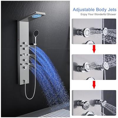 Stainless Steel Shower Panel Tower System LED Rainfall Shower Head