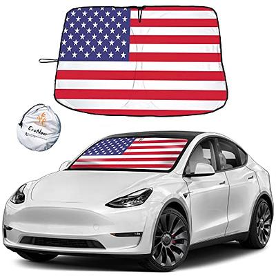 EcoNour Windshield Sunshade for Tesla Model 3/Y, Sun Visor to Reflect Back  The Heat & UV Rays, Patriotic Flag Print for Car with Fade-Free Design,  Interior Car Accessory for Sun Protection 