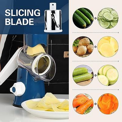 Geedel Rotary Cheese Grater Kitchen Mandoline Vegetable Slicer with 3 Interchangeable Blades Easy to Clean Rotary Grater Slicer for Fruit Vegetables