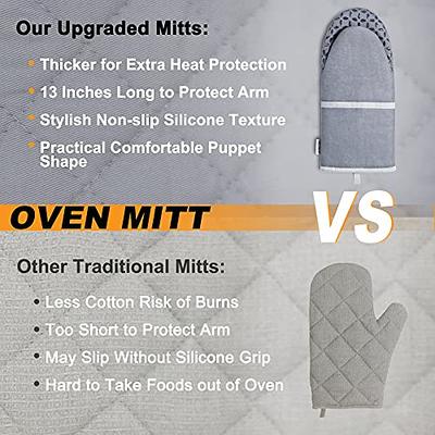 Oven Mitts and Pot Holders Set - 4pcs Long Cotton Puppet Oven Gloves & Hot  Pads with