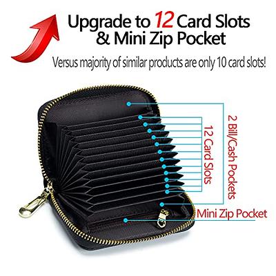 Credit Card Holder RFID Blocking Genuine Leather Mini Credit Card Wallet  Purse with Zipper Womens Small id Compact Slim Blocked Zip Accordion Wallets  Case for Women Men 