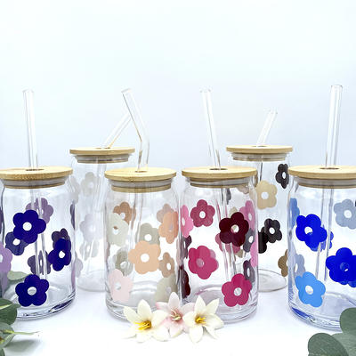 Boho Flowers Retro 16Oz Glass Soda Can Reusable Cup With Bamboo Top & Straw  Beer Iced Coffee Gift For Her - Yahoo Shopping