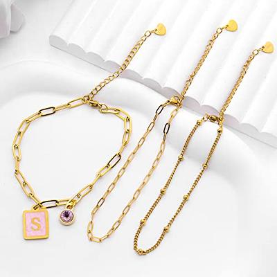 Bracelets for Teen Girls Personalized 26 Initial Bracelet 18K Gold