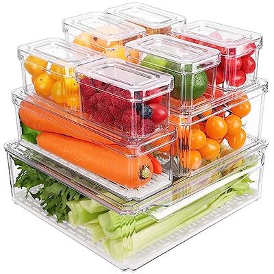 Moretoes 7pcs Fridge Organizer with Lid, Clear Refrigerator Organizer Bins  Set Stackable BPA-Free Fruit Storage Containers of 3 Sizes for Food