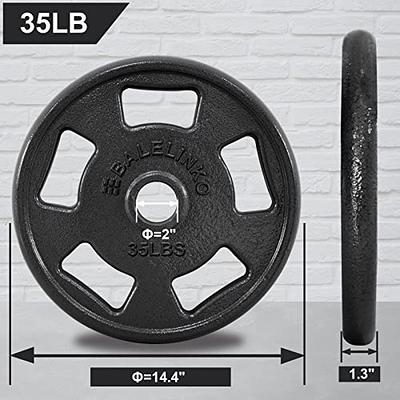 Balelinko 2-Inch Olympic Grip Plate Cast Iron Weight Plate for Strength Training, Weightlifting and Crossfit, Sold in Single or Pair - 2.5LB-45LB
