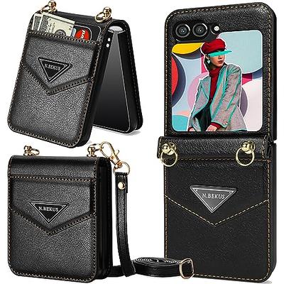 Leather Case for Samsung Galaxy Z Flip 5 Premium PU Leather Wallet Flip  Phone Case Cover with [Kickstand]&[3 Card Slots]&[Zipper  Pocket]&[Adjustable Strap],for Samsung Z Flip 5