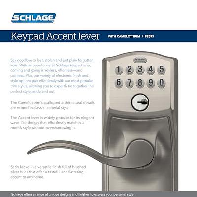 SCHLAGE FE575 CAM 620 ACC Camelot Keypad Entry with Auto-Lock and Accent  Levers, Antique Pewter