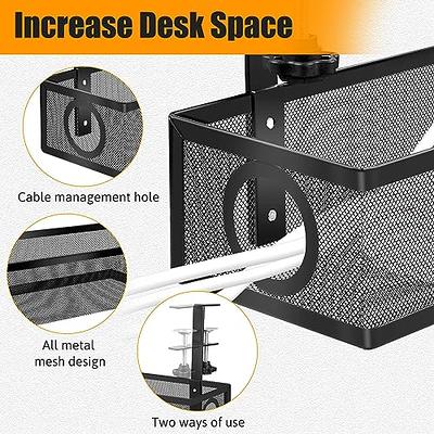 NODOCA No Drill Under Desk Cable Management Tray, 14'' Wire Management,  Punch-Free Clamp on, Newest Metal Cable Tray, Wire Organizer Under Desk,  Under Desk Basket for Office and Home, Black 