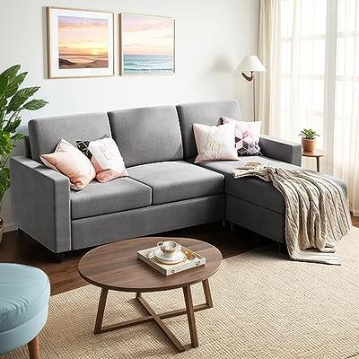 L-shaped Couch Set Linen Convertible Sectional Sofa w/ Lumbar