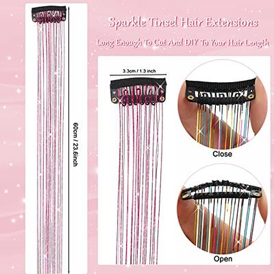 Fairy Hair Extensions Tinsel Kit Heat Resistant for Girls - Quick & Easy to Use, 16 Beautiful Colors, Super Long, Full Tools & Accessories (16
