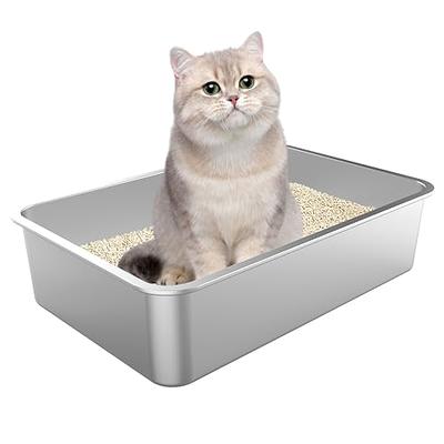 Yangbaga Stainless Steel Litter Box for Cat and Rabbit,Odor Control Litter  Pan,Non Stick Easy to Clean,Never Bend,Rust Proof High Sides Non Slip Rubber  Feets 