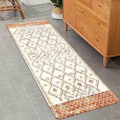 Uphome Bathroom Runner Rug 18x47 inch Long Boho Bath Mat Non-Slip Vintage  Moroccan Farmhouse Orange Distressed Bath Rug Soft Velvet Machine Washable