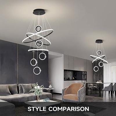 Modern LED Chandelier, 5 Rings Chandelier(D=23.62),Dimmable Led Chandelier  for Dining Room with Remote Control,Silver LED Pendant Lighting Hanging