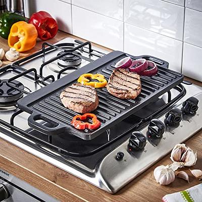 Cast Iron Griddle Plate 13 x 8 inch | Reversible Cast Iron Grill/Griddle  Pan | Double Sided Stove Top Griddle On Single Burner | Pre-Seasoned Small