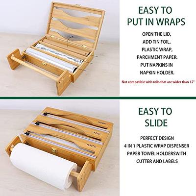 Bamboo Wood Plastic Wrap Dispenser With Slide Cutter Also For 12