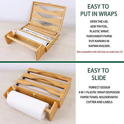 4-in-1 Bamboo Wrap Dispenser with Cutter and Labels