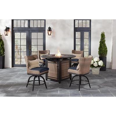 Home Decorators Collection Hazelhurst 5, 7 Pc Aluminum High Dining With Fire Pit Table And Swivel Chairs