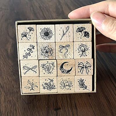 16Pcs Wooden Mounted Rubber Stamps Wood Rubber Stamp Set for Art