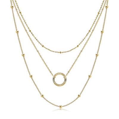 Gold Circle Karma Necklace / Layered Necklace Set / Gold Bar