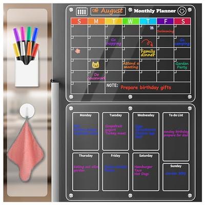 Acrylic Magnetic Calendar for Fridge, 16 x 12 Clear Monthly & Weekly  Calendar for Refrigerator with 8 Markers 