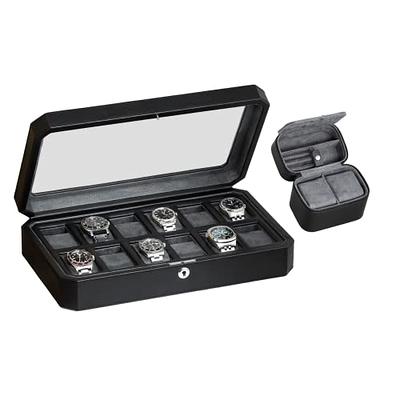 Rothwell 12 Slot Leather Watch Box with Valet Drawer - Luxury Watch and Jewelry Case Display Organizer, MicroSuede Liner, Mens Locking Watch Storage