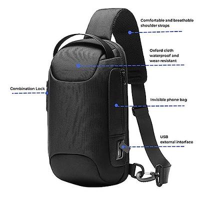 Cisvio 13 in. Black Men's Sling Backpack Waterproof Anti-Theft