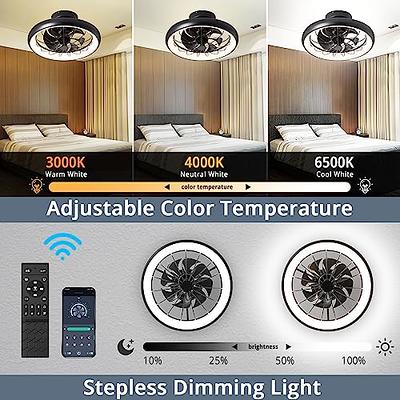 SUKACI Ceiling Fan with LED Light: Caged Flush Mount Low Profile