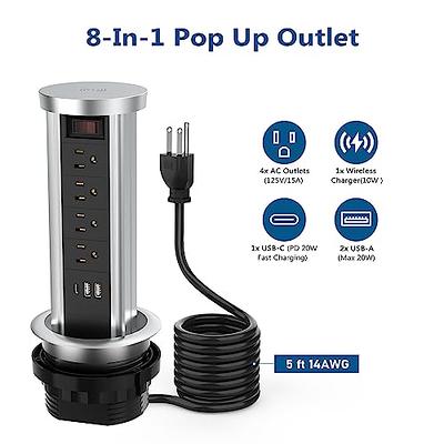 Automatic Pop up Outlet for Kitchen Counter Island,Pop Out Outlet Station  with USB C, Splash Resistant,3.15 Diameter Round Pop Up Counter Outlet  with