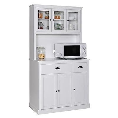 HOMCOM 73 Kitchen Pantry, Buffet with Hutch, Cupboard for Microwave, with 4 Door Cabinets, and 6-Bottle Wine Rack - White