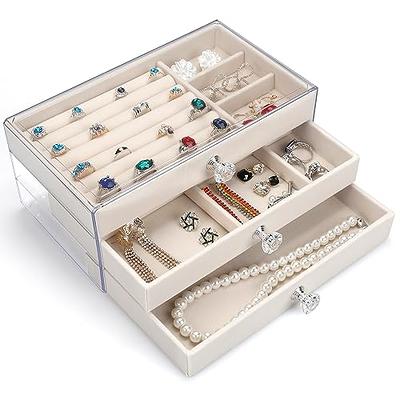 Frebeauty Acrylic Jewelry Organizer,Earring Organizer Box with 5 Drawers  Clear Jewelry Box with Velvet Trays for Women,Stackable Earring Display