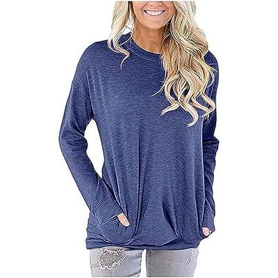 Women's Long-Sleeve Crew-Neck Cotton T-Shirt Breathable Classic-Fit Casual  Tops Fashion Simply Solid Color Base Layer Underwear Crafted Comfort Loose  Versatile Pullover(G-Blue,XX-Large) - Yahoo Shopping