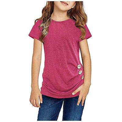 Digood Girls Casual Solid Color Tops,Kids Girls Casual Tunic Tops Knot  Front Button Short Sleeve Blouse T-Shirt Tee(Hot Pink,8-9 Years) - Yahoo  Shopping