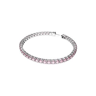 SWAROVSKI Matrix Tennis Bracelet, Round Pink Crystals on Rhodium