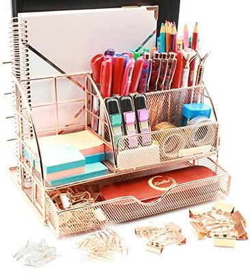 Paper Junkie Rose Gold Desk Organizer Set For Home And Office Supplies,  Accessories With Pen, Pencil, Business Card, Note, And Clip Holders : Target