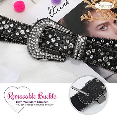 Jasgood Rhinestone Studded Belt For Men Women, Western Leather