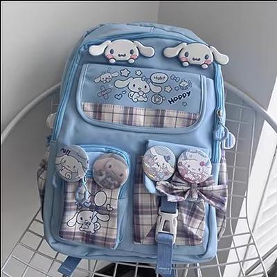 Backpack with Cute Pin Accessories Plush Pendant Kawaii School Backpack  Cute Aesthetic Backpack Blue 