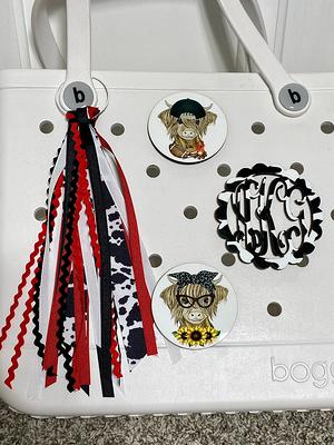 Bogg Bag Bits Cow Print Monogram Tassel Ribbon/Sunflower Car Charm Handbag  Bookbag Tag Custom Personalized - Yahoo Shopping
