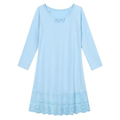 Vieille Night Gown Girls Blue Long Sleeve Sleep Dress Soft Comfy Sleepwear  for Child Pretty Eyelet Embroidery Trim Nightdress Pajamas - Yahoo Shopping